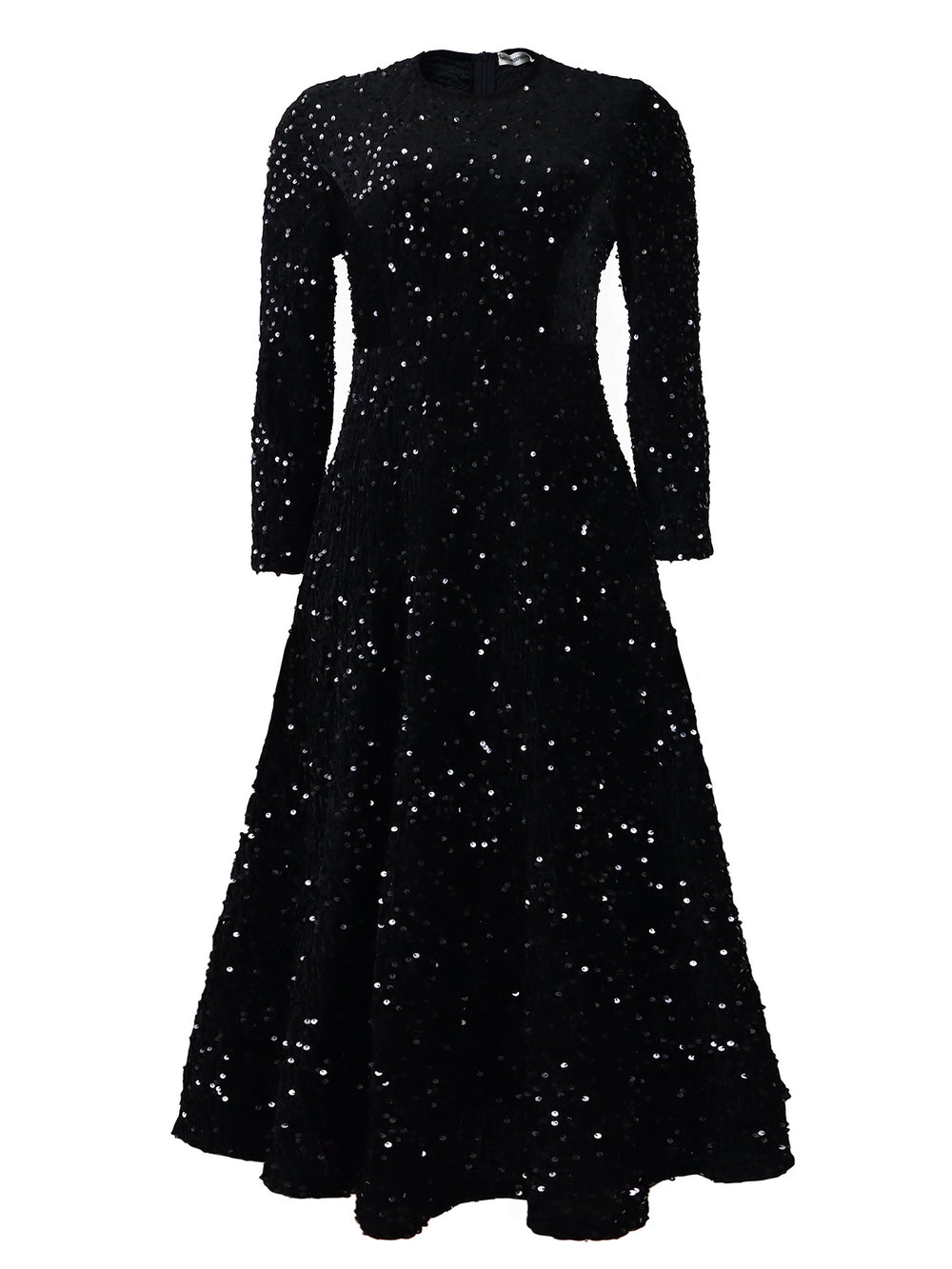 D469 cross-border new women's round neck long sleeve solid color sequin high waist elegant midi dress european and american style