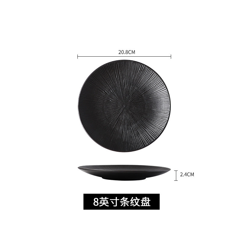 Black japanese-style frosted steak plate, creative commercial snack frosted black long plate, sushi plate, household rice bowl cup