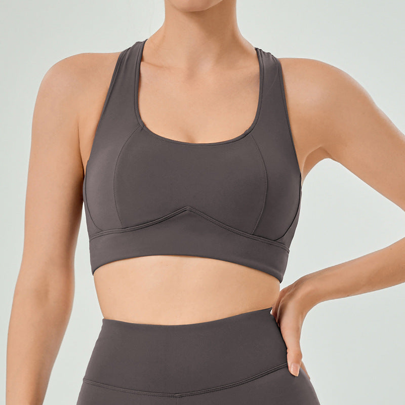 New arrival cross-border pure colorworkwear style grids sports suit women's tight slimming look with chest pad beautiful back yoga suit women's suit