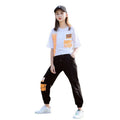 Girls' summer outfit : kids' activewear for 14-year-old girls (mid-to-large size), fashionable 0.75kg-piece set with short sleeves