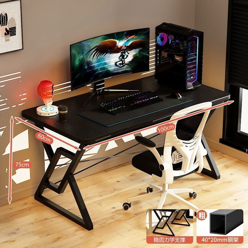 Desk, bedroom, gaming desk, study/writing desk, computer desk with cable management, wide desktop, thickened and reinforced table