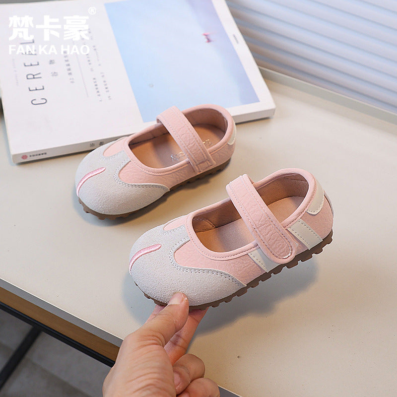 Vancahao girls' mary jane leather shoes, new autumn  korean style, kids' faux split-toe flats, baby shoes