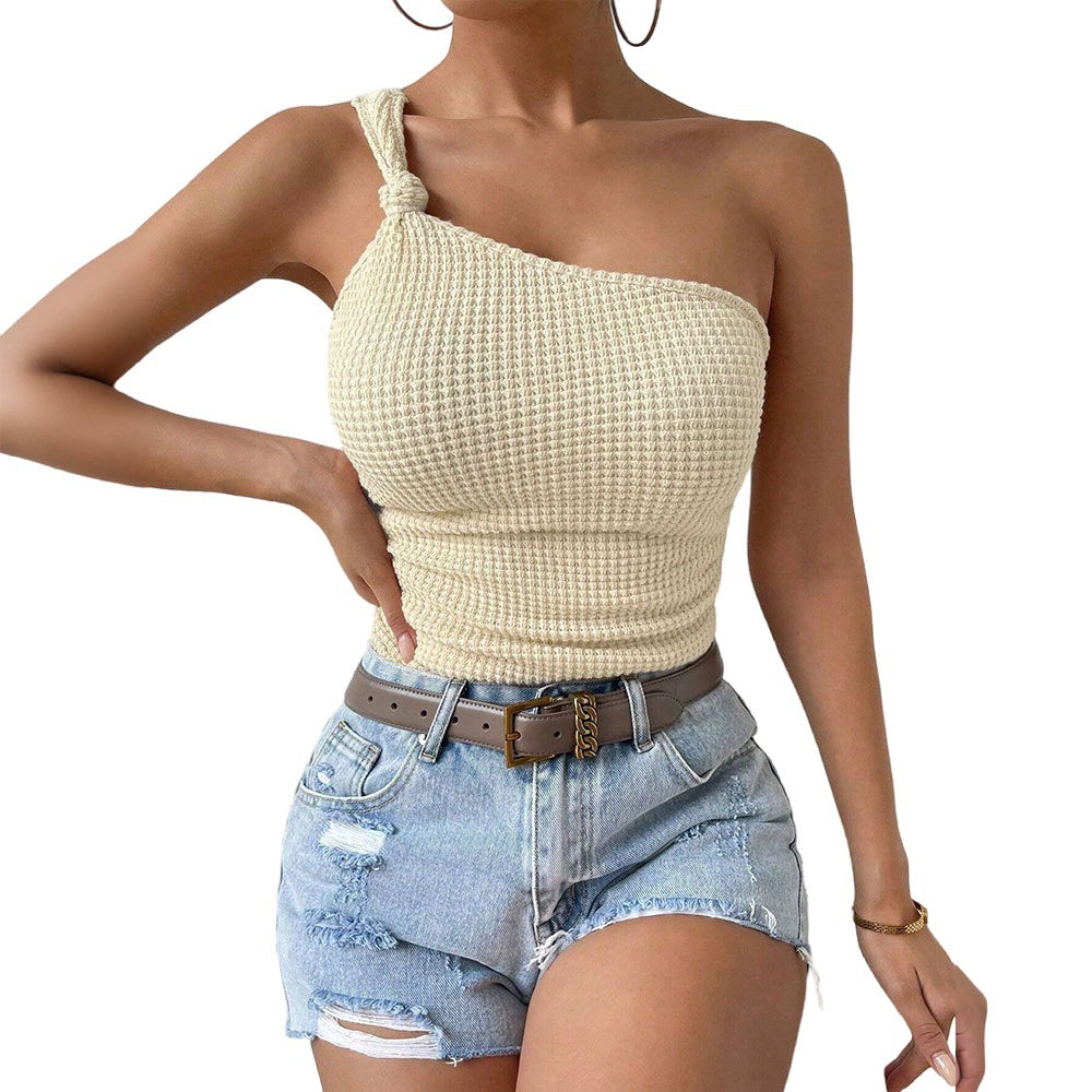 women's clothing sweet and spicy one-sided camisole sleeveless off-shoulder slim-fitting tops dopamine small camisole