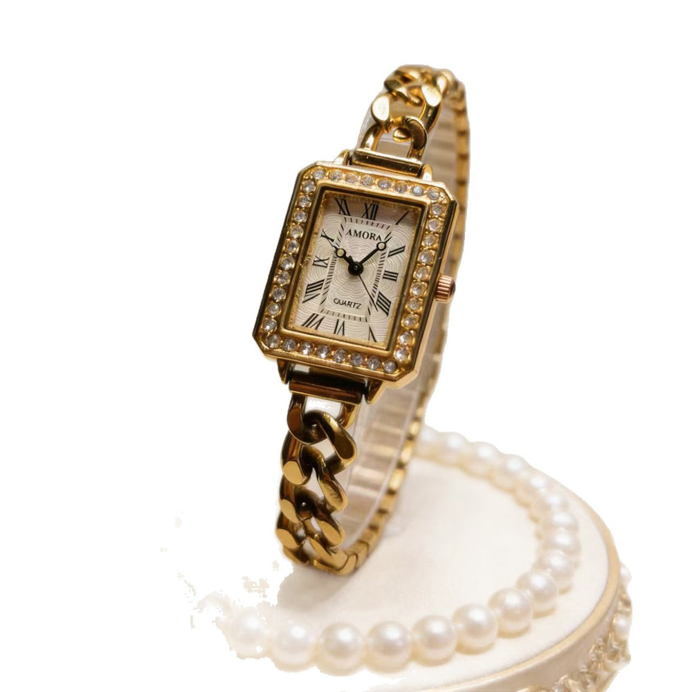 New square diamond-accented quartz watch - elegant, business-ready, and unique bracelet watch for women. a stylish timepiece