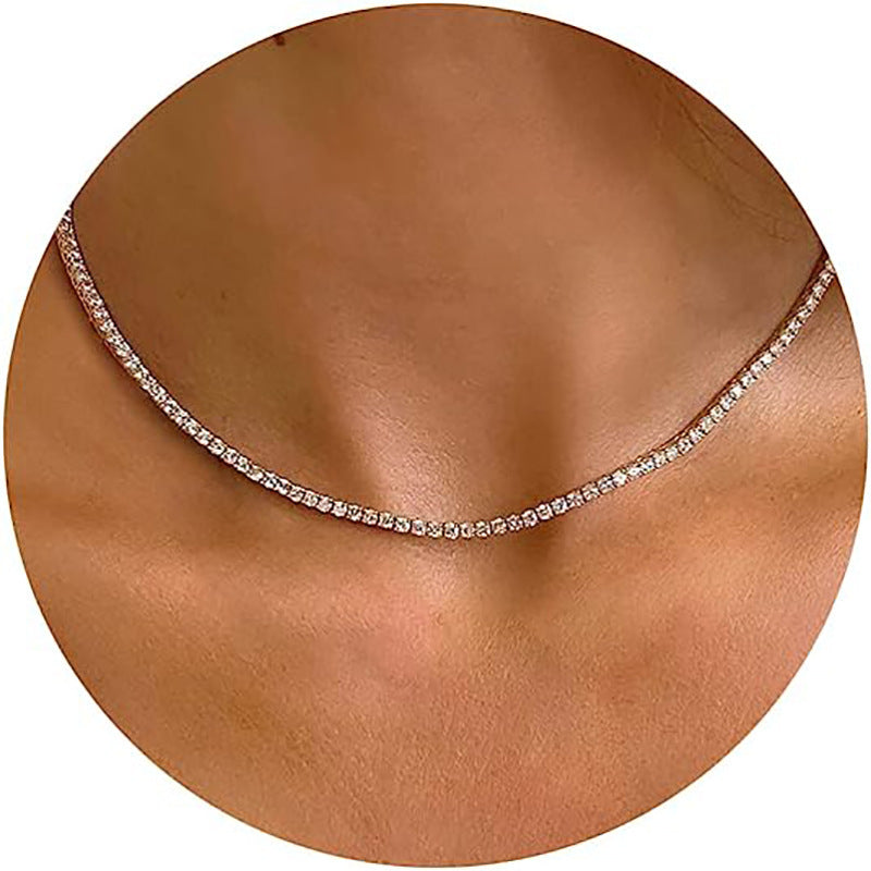 Fashionable, lightweight luxury, versatile single/double row rhinestone claw chain gold/silver bracelet and necklace set - wholesale for us and european cross-border e-commerce