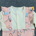 Baby girl's pure cotton butterfly romper with ruffle trim, color-blocked long sleeves, snap closure, easy to put on and take off, perfect for outings and tummy time
