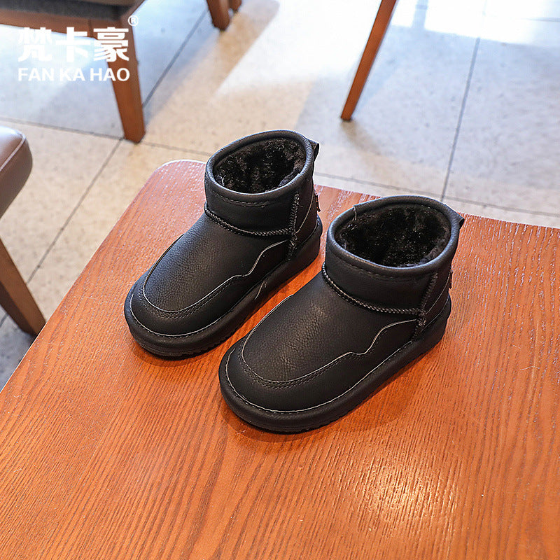 Kids large cotton snow boots autumn winter boys fleece-linedheattech cotton shoes girlsthickenedchildren's pure color short boots