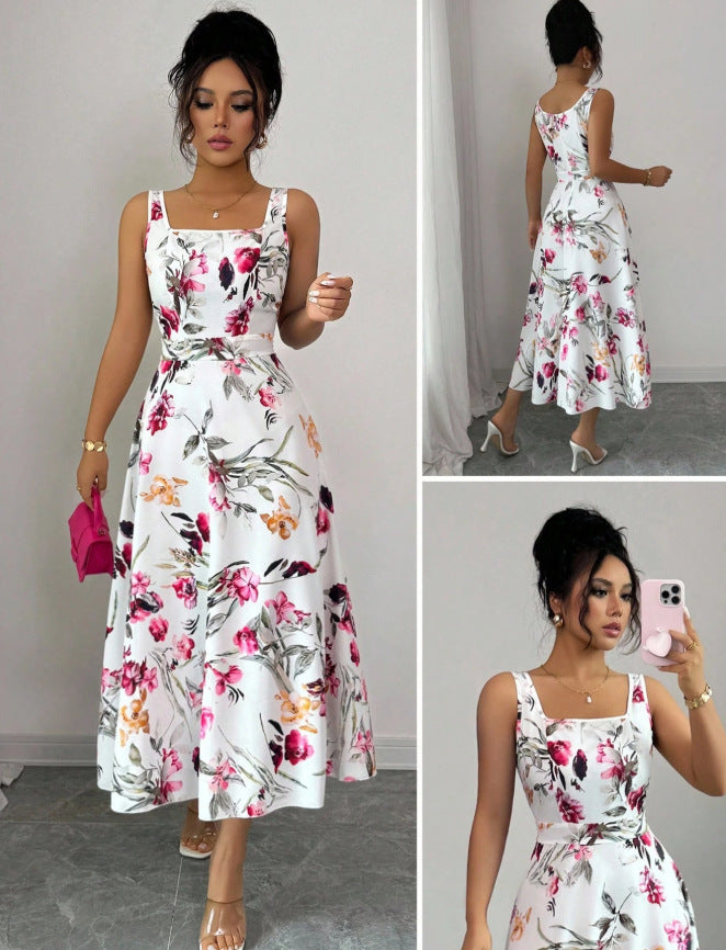 european and american cross-border  summer new women's camisole print dress