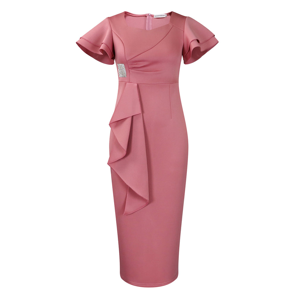 D3310 new arrival: cross-border  fashionable & elegant ruffle solid color bodycon african dress
