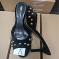 Black suede studded backless slip-on stiletto sandals - 2025 summer new arrival - low-cut outerwear mules