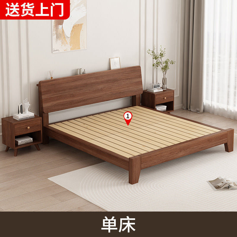 Solid wood bed walnut 1.8 meters modern simple double 1.5 master bedroom bed 1.2m single bed wedding bed storage bed