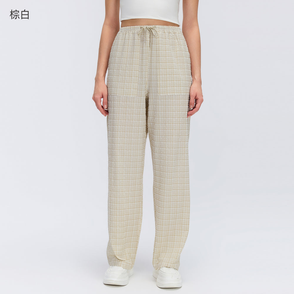Spring/summer new lightweight quick-dry women's active pants - bubble plaid, loose fit, slimming, versatile casual trousers d26034
