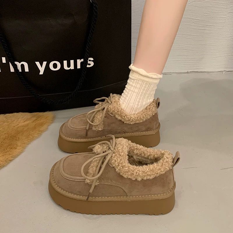 Fleece-lined birkenstock snow boots for women, autumn and winter 2026 new arrival, thick-soled heighteningheattech fur bread cotton shoes