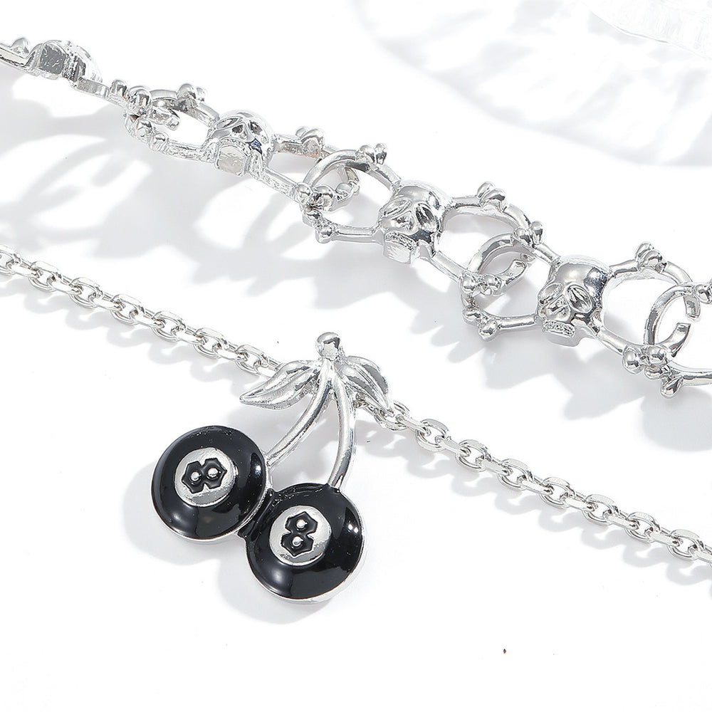 Wholesale necklace accessories: european & american cross-border jewelry - minimalist black cherry & billiard ball pendants, skull necklaces