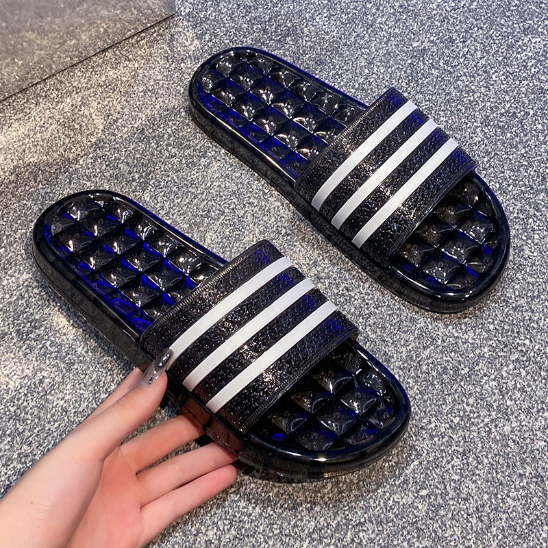 Best selling transparent crystal fashion slippers women's good-looking home bathroom slippers bath anti-slip beach shoes for outing
