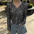 new european and american  style long sleeve urban casual color block loose fit pullover sequin v-neck t-shirt top for women