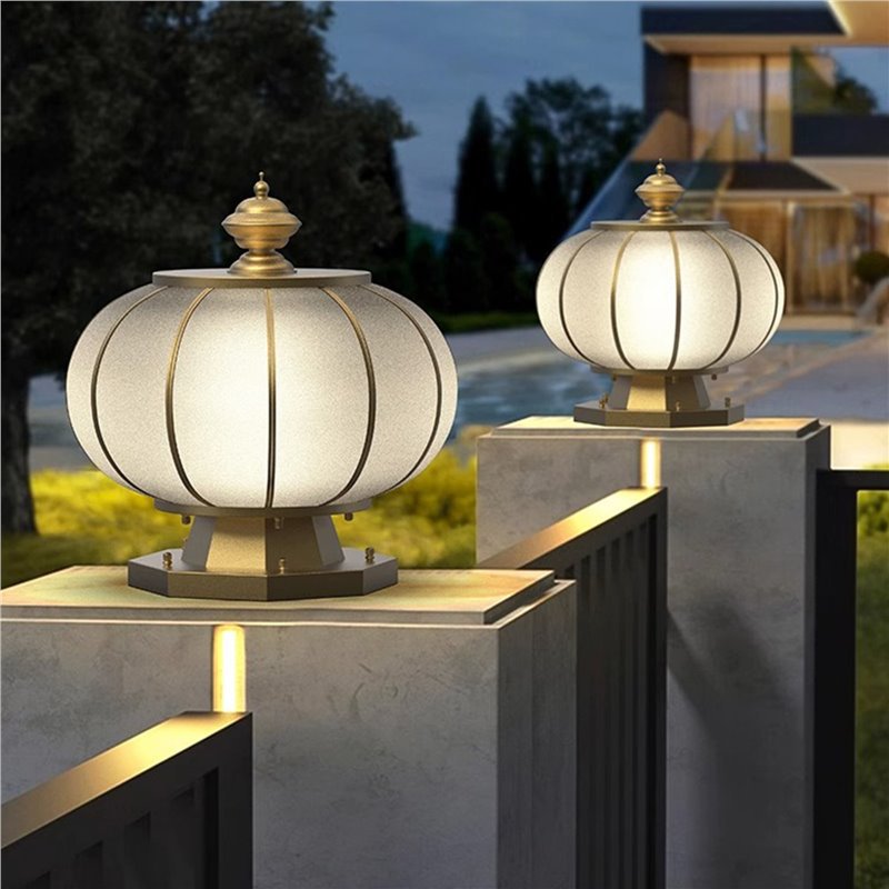 Outdoor waterproof solar post cap lights - all-copper round ball courtyard gate pillar lights for villas and gates