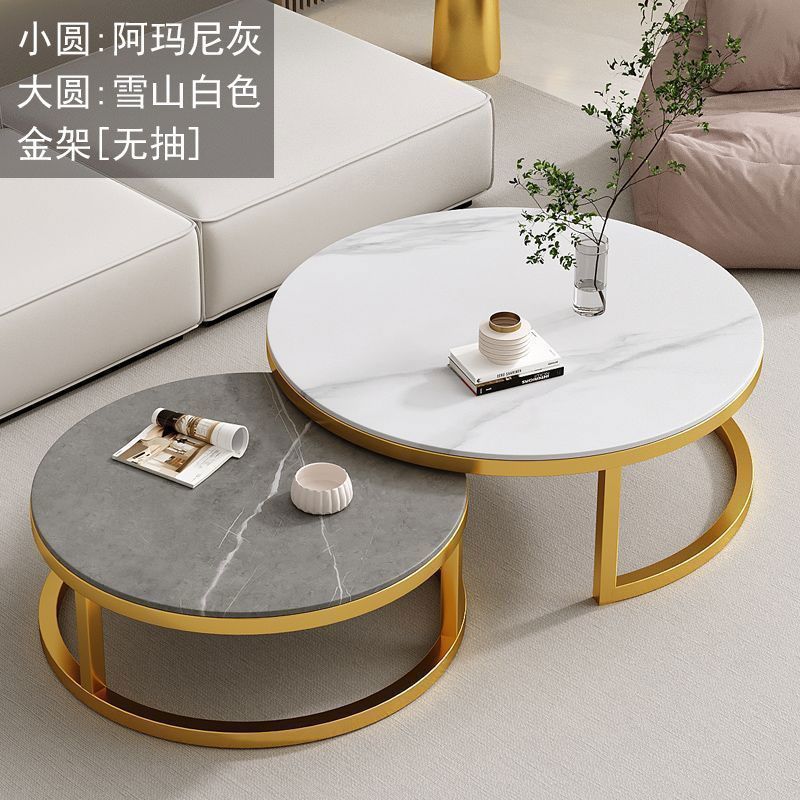 Affordable living room coffee table - new rock slab coffee table set for home living room, marble combination, round, light luxury modern style