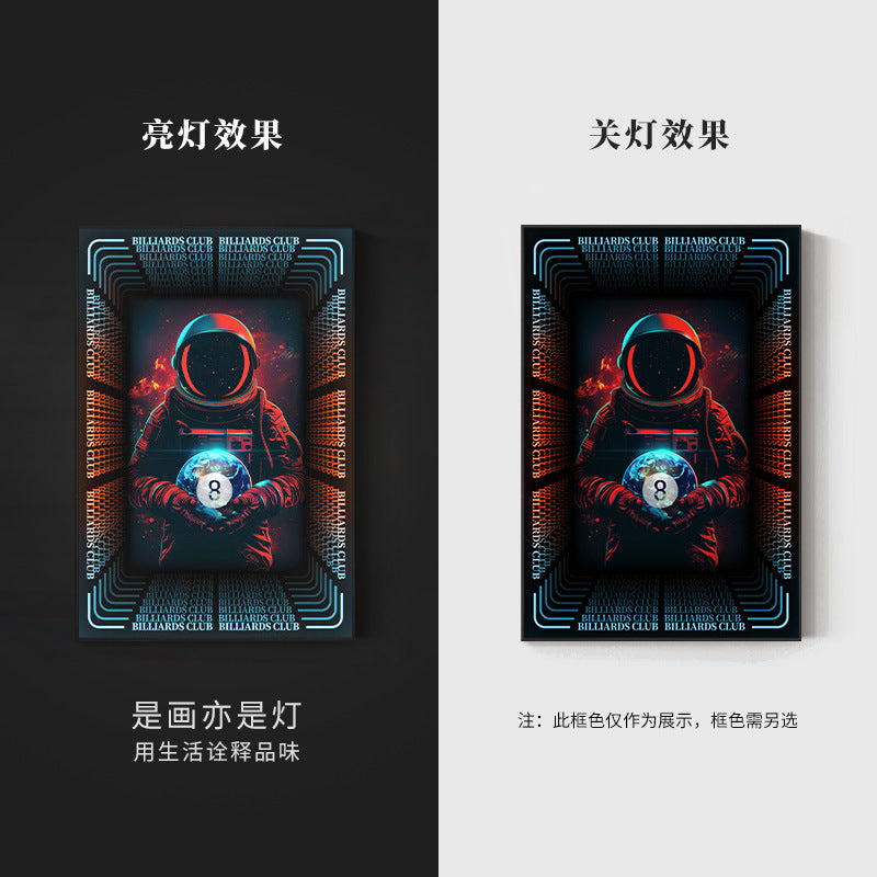 Black eight ball astronaut billiard hall wall decoration painting luminous billiard room hanging painting chess and card club atmosphere light painting
