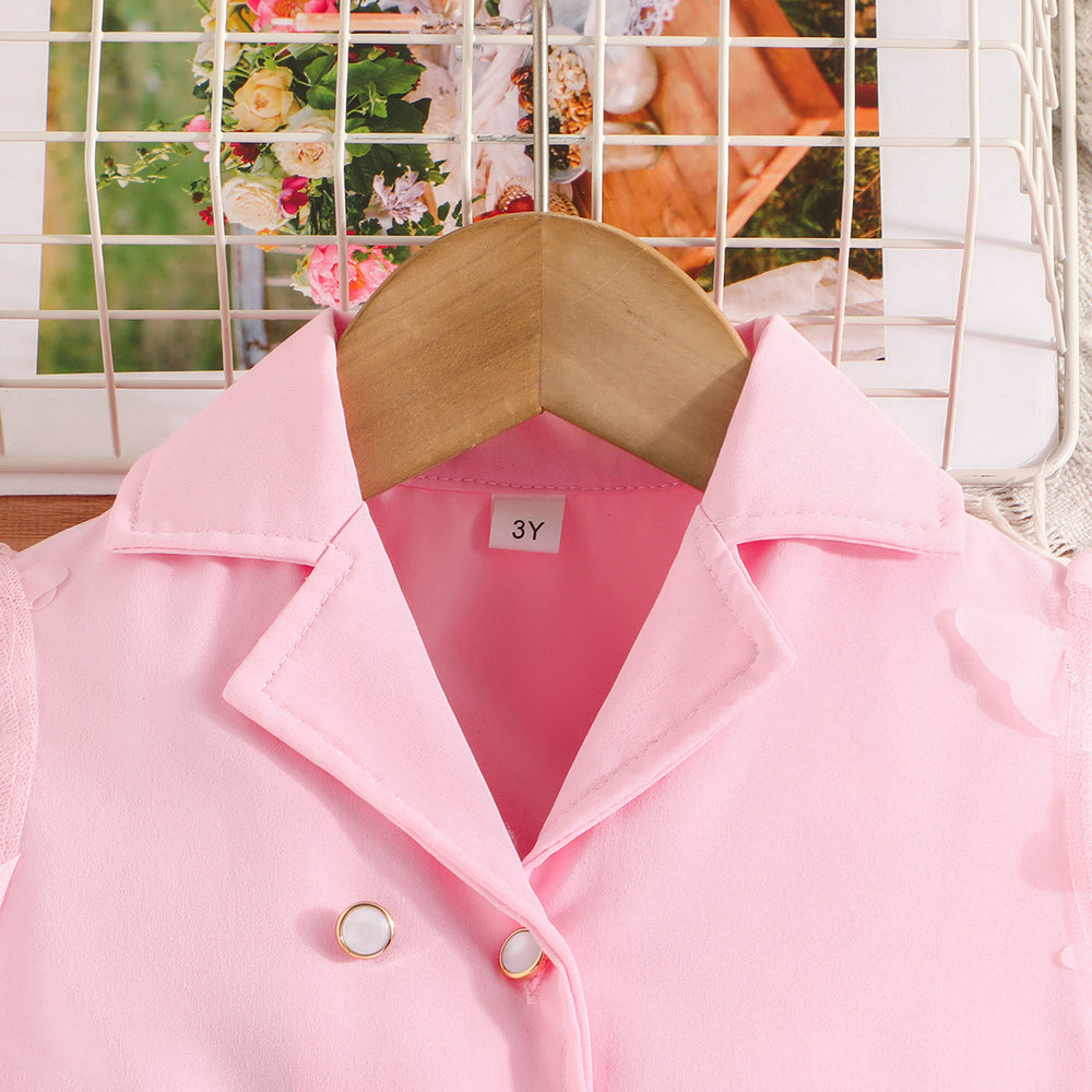 fall/winter new girls' long-sleeve bowknot mesh sleeve blazer and pants two-piece set (sizes for toddlers and young children)