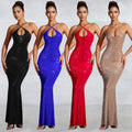 C7208 cross-border   fashion women's hot diamond suspender hip cover sexy slim dress