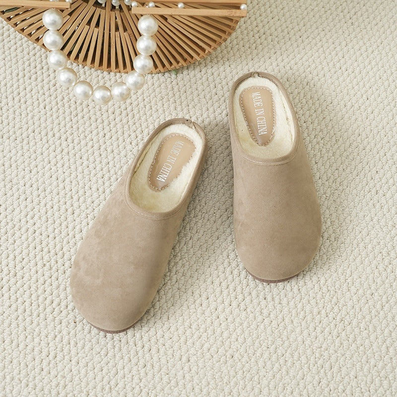 soft bottom suede retro birkenstock shoes for women new arrivalthick sole toe-cap half drag lazy one-leg wool slippers