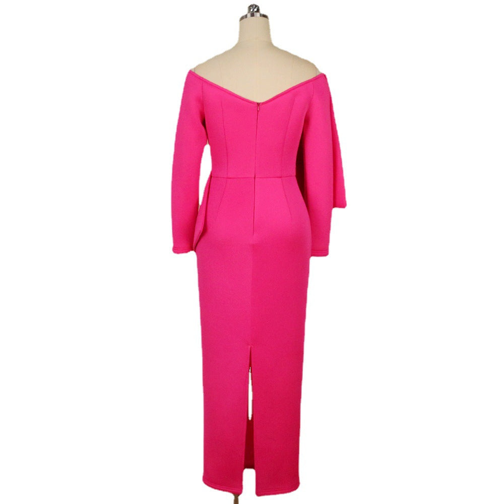 Am210730 deep v bow high waist hip party plus size women's dress party dress