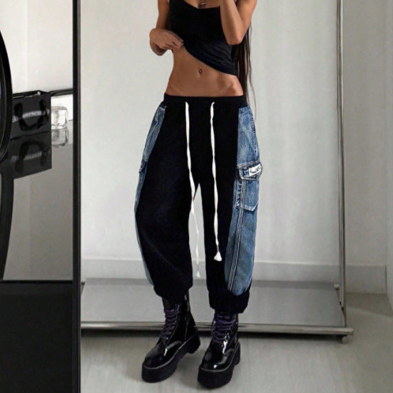 Amazon tiktok pinduoduo foreign trade cross-border fashion asymmetrical denim stitching leggings overalls