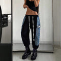 Amazon tiktok pinduoduo foreign trade cross-border fashion asymmetrical denim stitching leggings overalls