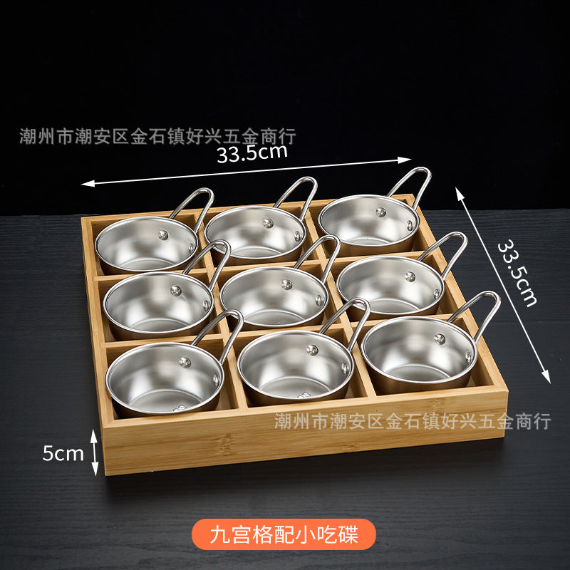 Creative nine-square grid tableware commercial hot pot restaurant barbecue restaurant beef vegetable platter bamboo tray divided grid dinner plate