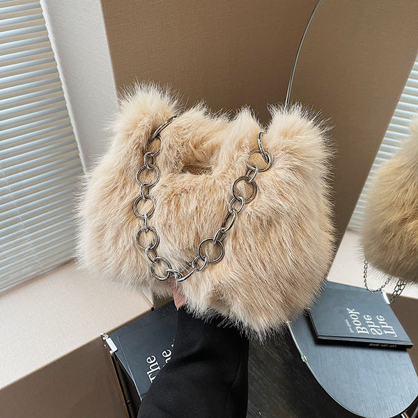 Plush bag women's autumn and winter versatile 2025 new niche design chain single shoulder messenger bag portable plush bag