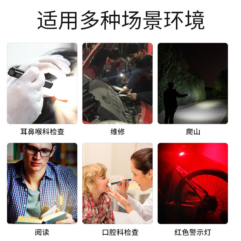 Cross-border new LED mini three-light source medical flashlight pen light USB charging with magnetic suction multi-function work light