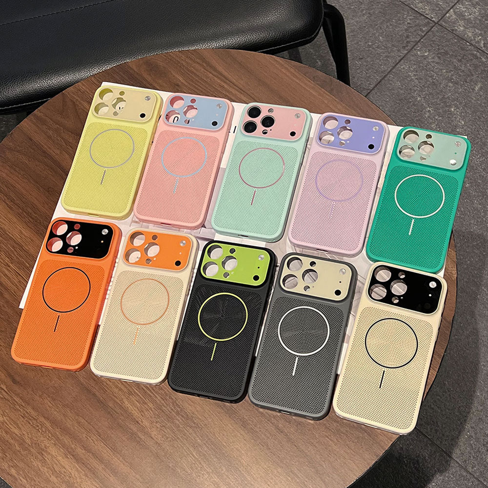 Suitable for iphone16 macaron contrasting color mesh cooling mobile phone case apple 17 thin and light large window protective case 15