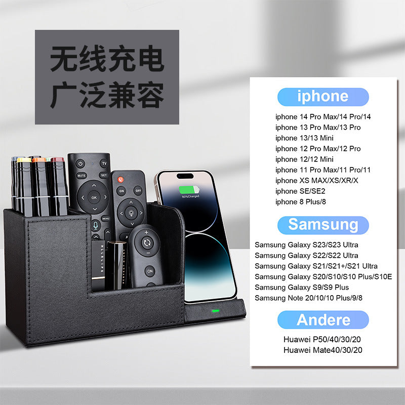 Creative office pen holder wireless charging, multi-functional office desktop storage box, mobile phone wireless charging seat bracket
