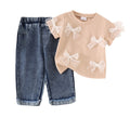 Baby clothing kids set children outfit apricot short-sleeved t-shirt + blue long