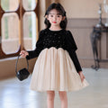 Girls' hepburn-style dress, fleece-lined, baby's birthday dress, stylish sequin patchwork, cross-border children's princess dress, in stock