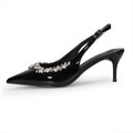 2026 spring/autumn new pointed-toe rhinestone high heels women's black patent leather v-cut stiletto sexy closed-toe pumps sandals
