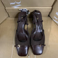 Za2025 spring/summer new women's shoes - black square toe open heel chunky heel high heel sandals with side cutout and single strap buckle