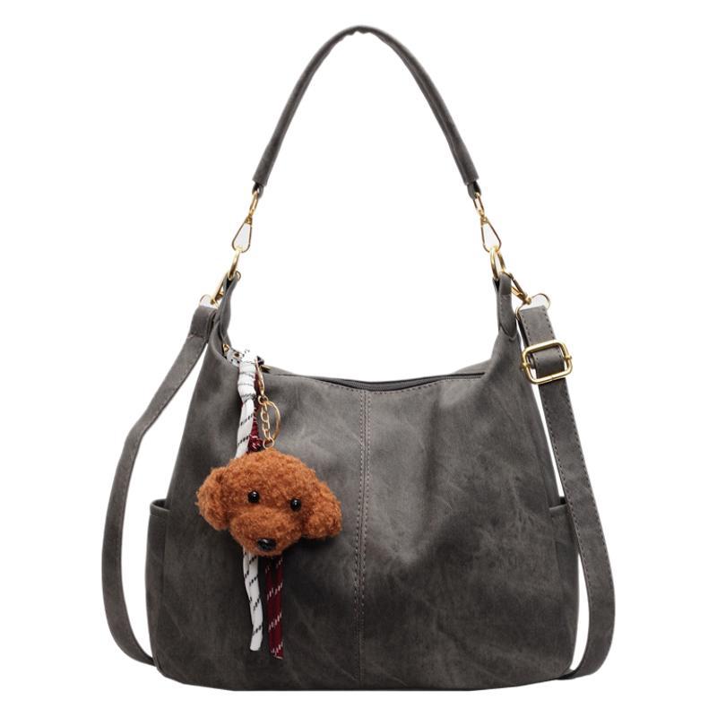Grey textured large-capacity casual messenger bag 2025 new trendy fashion versatile simple style shoulder bag big bag
