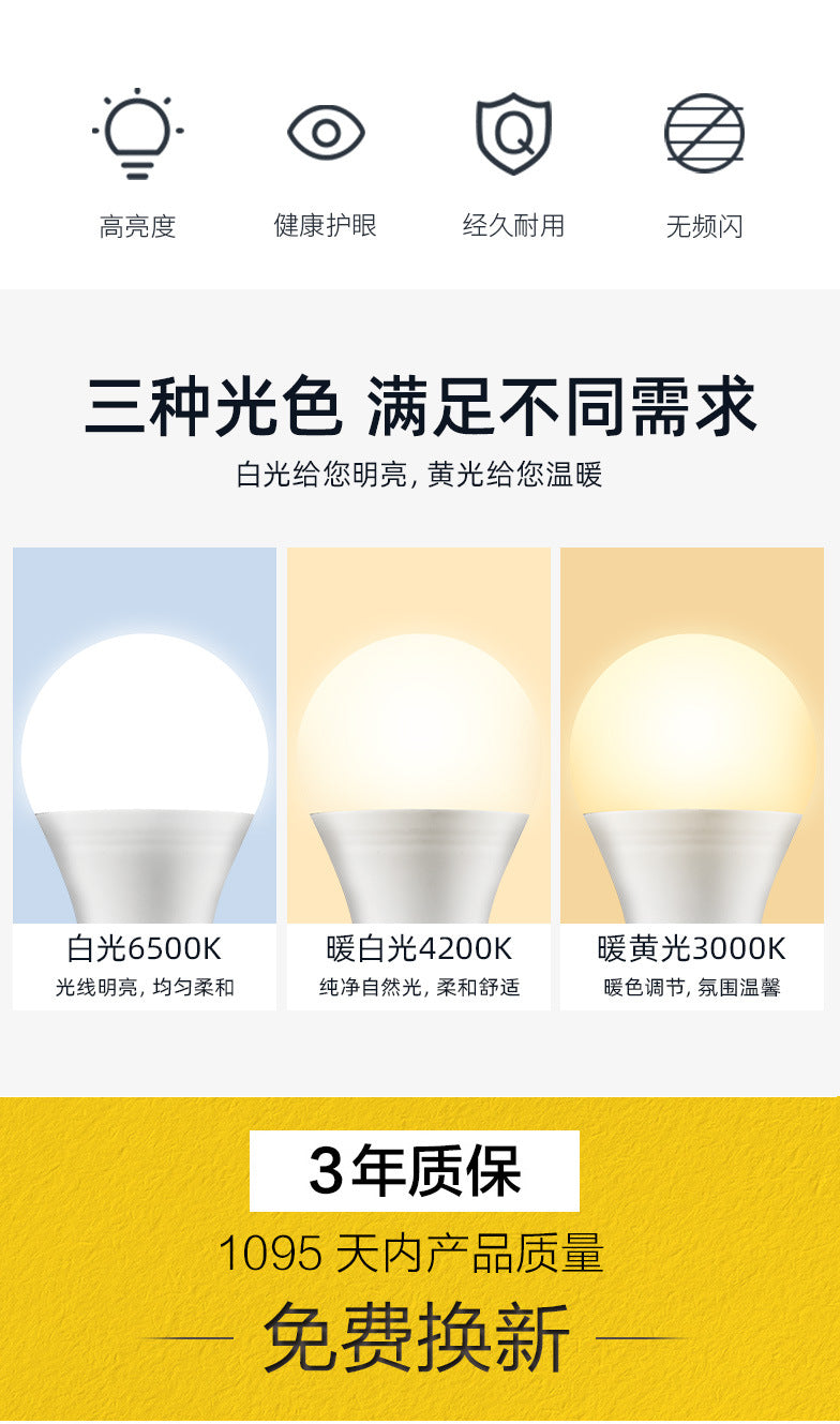 [One piece delivery] E27 screw led light bulb 110V white light warm three-color changing light 7w9W18W