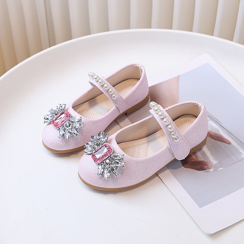 Girls' princess shoes - new spring/autumn  collection - kids' leather shoes with crystal butterfly flower detail - baby flats