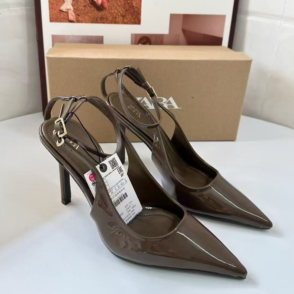Zar spring new arrivals: women's khaki green high heels - sexy pointed-toe stiletto sandals