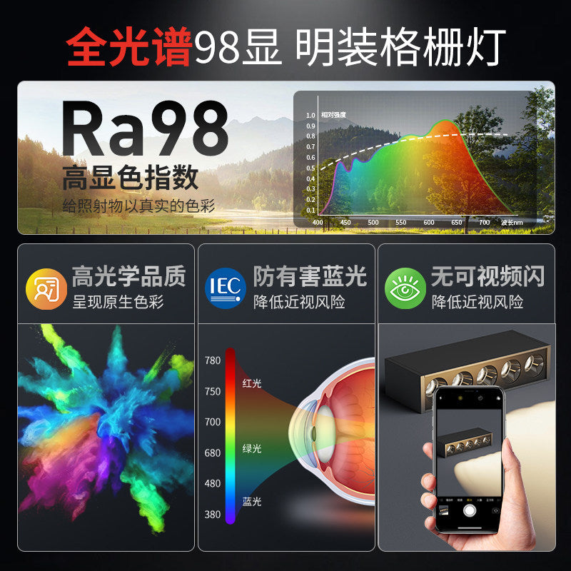 Surface-mounted led strip spotlight, no need to open holes, grille, anti-glare line light, living room ceiling, ceiling-mounted, no main lighting