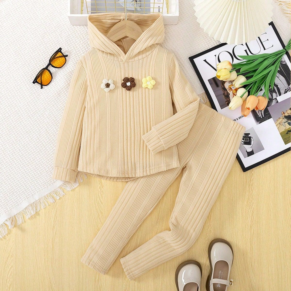 new product girl fashion style thickened brushed knitting hooded tops+casualpants pants suit