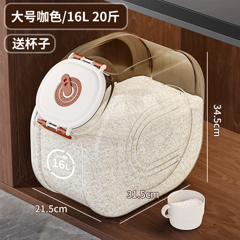Rice barrel Household storage Sealed barrel Insect-proof and moisture-proof grain storage barrel Food grade Transparent grains Sealed grain storage tank