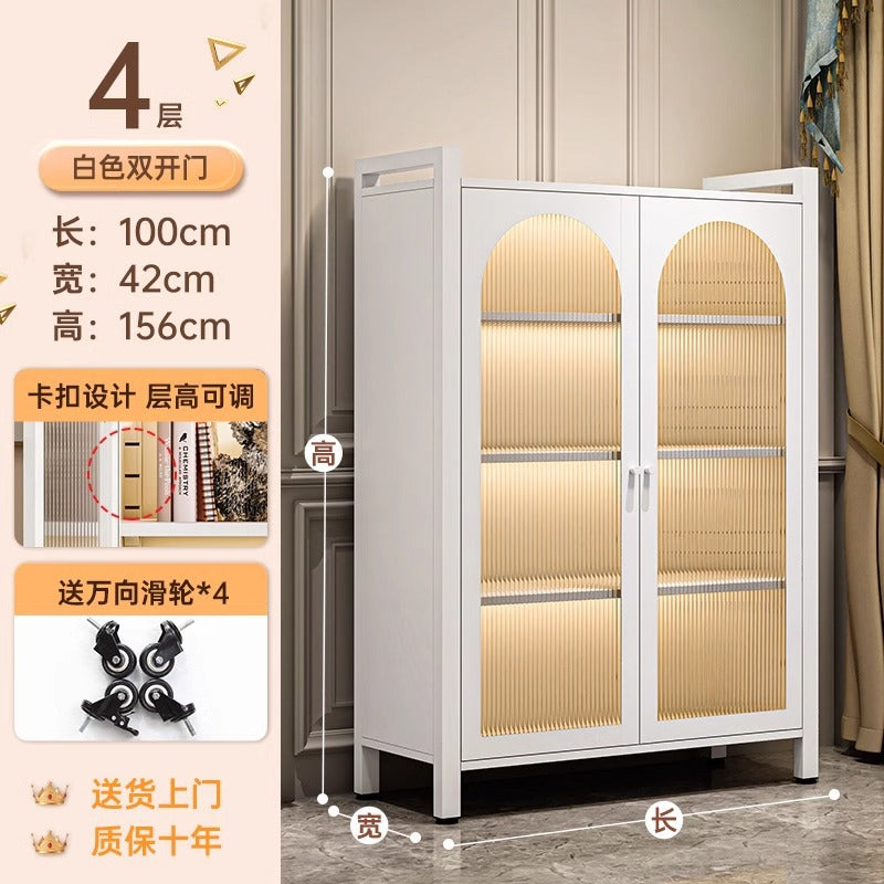 Household kitchen storage cabinet floor-standing multi-layer double door cabinet microwave dish storage cabinet movable storage rack