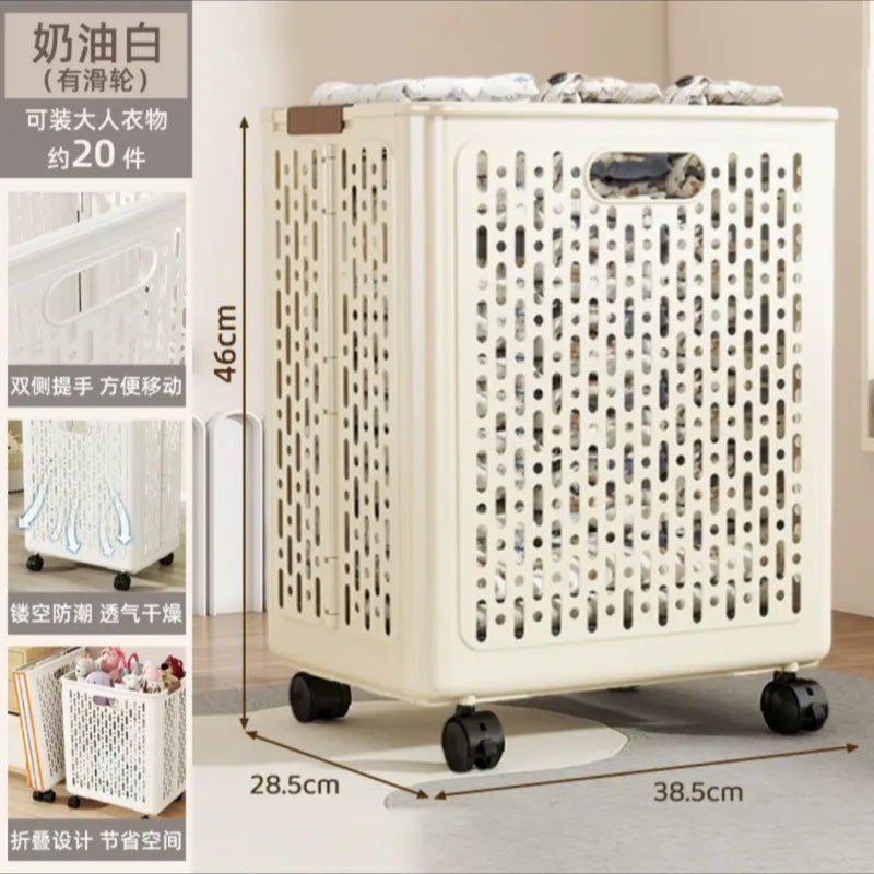 Cream style foldable dirty clothes basket with wheels dirty clothes basket dirty clothes storage basket laundry basket bathroom bathroom storage