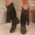 new pointed-toe rivet mid-heel v-cut knight boots - autumn retro cross-border chunky heel plus size high boots for women