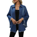 European and american style women's denim jacket -  cross-border autumn/winter fashion loose fit turn-down collar batwing sleeve jacket