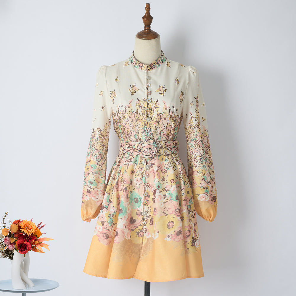 Autumn new arrival australian slotprintingelegance vacation waist elegant slimming look skirt exquisite single breasted with belt